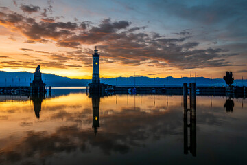 famous old town and port of Lindau at lake Bodensee