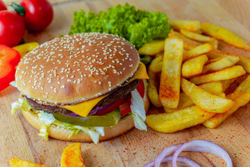 burger and fries