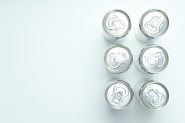 Concept of drink, blank cans, space for text