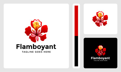 red flamboyant flower beauty logo - obrazy, fototapety, plakaty