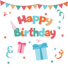 Beautiful birthday card. Cartoon style.