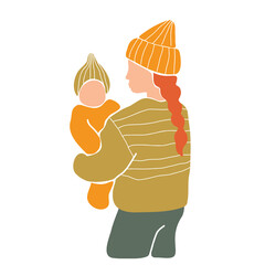 Mother holding and hugging baby. Togetherness and parenting concept. Hand drawn vector illustration in abstract minimal style