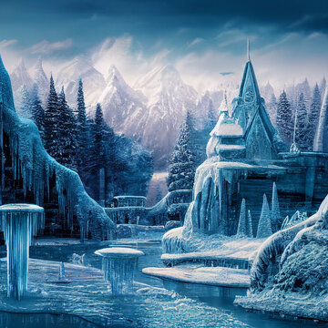 Cold winter medieval Kingdom in the north : Majestic and highly ornamented fantasy