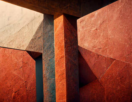 Minimalistic abstract terracotta geometric background. Architectural textured digital illustration