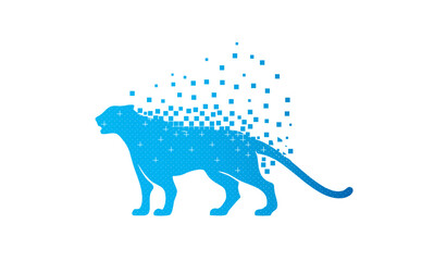 Image of cheetah on white background dots cheetah scale modern technology app