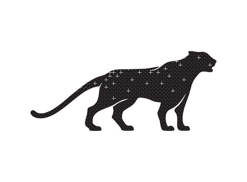 Image of a leopard on a white background dots abstract illustration