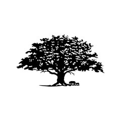 Silhouettes of trees and animals