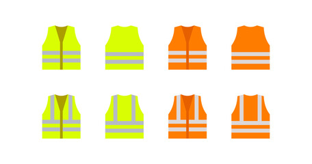 Orange, yellow color reflective safety vest icon. Jacket of worker illustration symbol. Sign workwear vector - obrazy, fototapety, plakaty