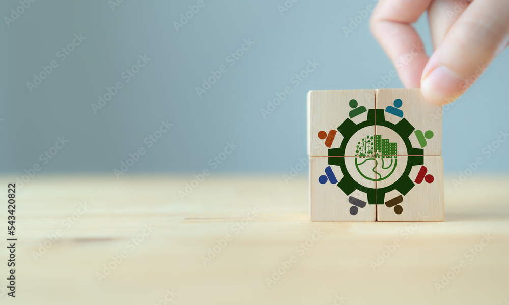 Canvas Prints Green organizational culture, corporate social responsibility concept. Green company culture for corporate sustainability. Limit global warming and climate change. Nurturing environmental awareness.