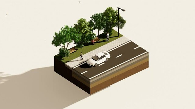 Urban design cross section diagram showing street Accessibility and connectivity