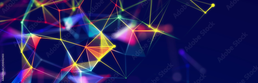 Poster colored polygonal structure. beautiful illustration with connected dots and lines. digital network b