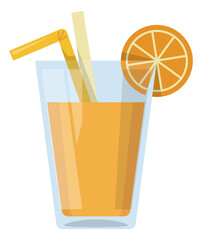 Orange juice glass cartoon icon. Fresh fruit drink