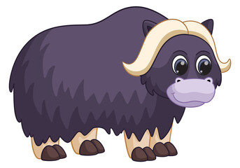 Musk ox. Nordic big animal. Funny cartoon character
