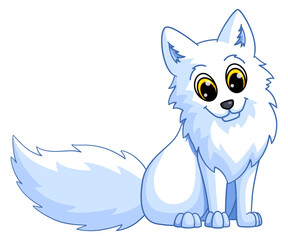 Nordic fox. White fur polar cartoon animal