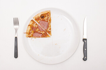Two eighth - Pizza pieces series as illustration of division in maths, isolated on white