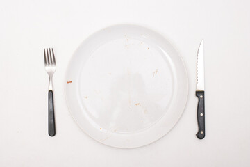 Zero, empty plate - Pizza pieces series as illustration of division in maths, isolated on white