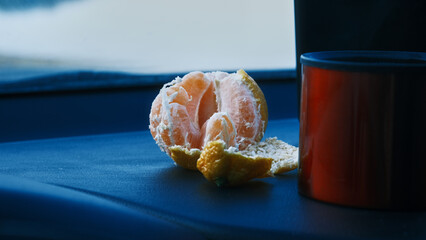Small fresh juicy mandarin in close-up
