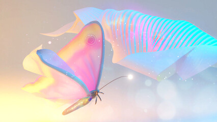 Butterfly coming out of the chrysalis digital painting illustration, Cover Image, Thumbnail - obrazy, fototapety, plakaty