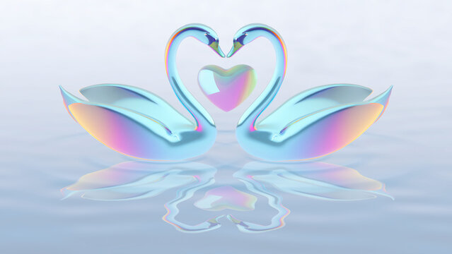 Two Swans on water, 3D illustration, Cover Image, Thumbnail