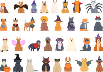 Halloween costume for pet icons set cartoon vector. Ghost party. Pet costume