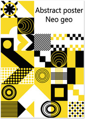 Abstract poster in neo geo style with space for text. Set of colored neo-geometric elements. Modern neo style from simple geometric shapes and figures