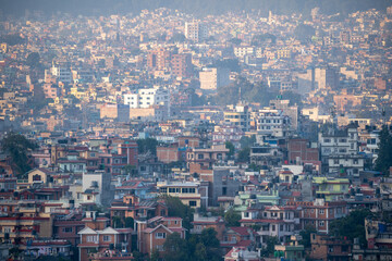 A high angle view of the city of Kathmandu, Nepal.