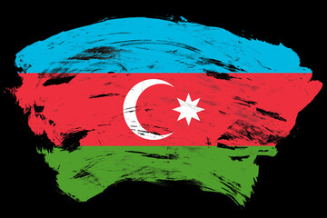 Azerbaijan flag on distressed black stroke brush background