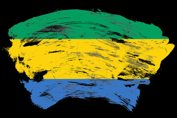 Gabon flag on distressed black stroke brush background