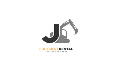 J logo excavator for construction company. Heavy equipment template vector illustration for your brand.