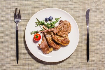 Overhead shot of appetizing lamb chops