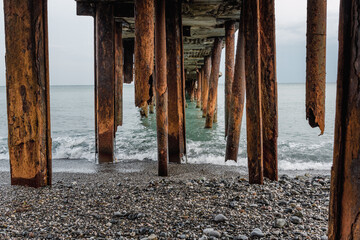 Old broken down pier in Alushta. Crimea