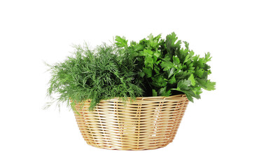 Fototapeta premium Basket full of fresh herbs isolated on white background