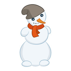 Snowman. Cartoon illustration, flat style. 