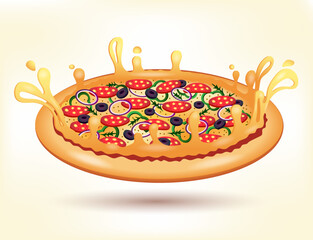 Vector pepperoni pizza bounce. Fast food Illustration.