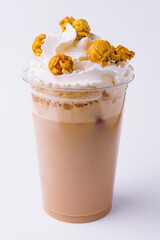 Popcorn milkshake isolated on white background
