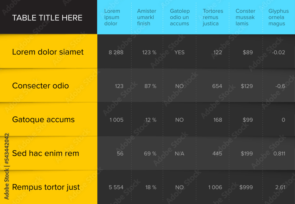 Poster simple dark stylized data table layout template