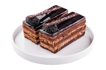 chocolate layered cakes slices on plate