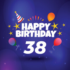 Happy 38th birthday balloons greeting card background
