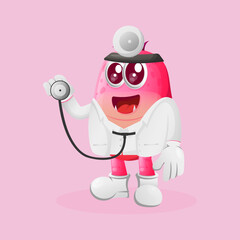 Cute pink monster doctor holding stethoscope