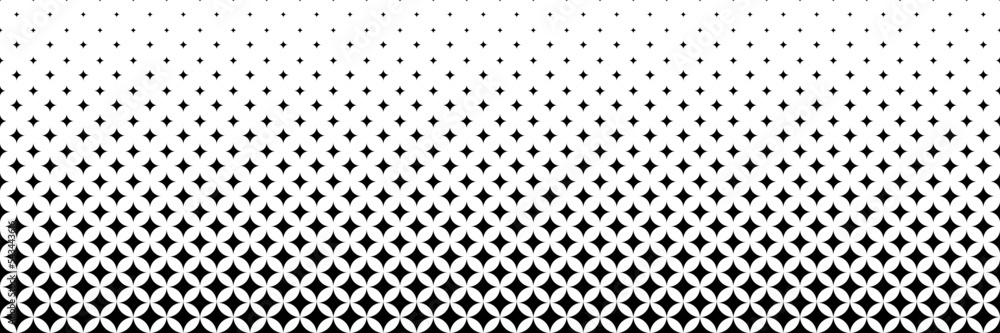 Poster horizontal black halftone of glowing star design for pattern and background.