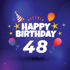 Naklejka premium Happy 48th birthday balloons greeting card background