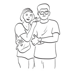 Fototapeta na wymiar line art couple standing with happiness illustration vector hand drawn isolated on white background