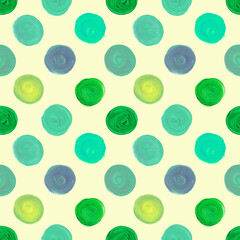 Abstract seamless pattern with green polka dots. Bright green circles for design. Wrapping paper, scrapbooking, stylish print, cover, postcard, printing