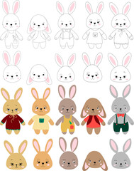 rabbits cartoon in flat style, isolated vector design