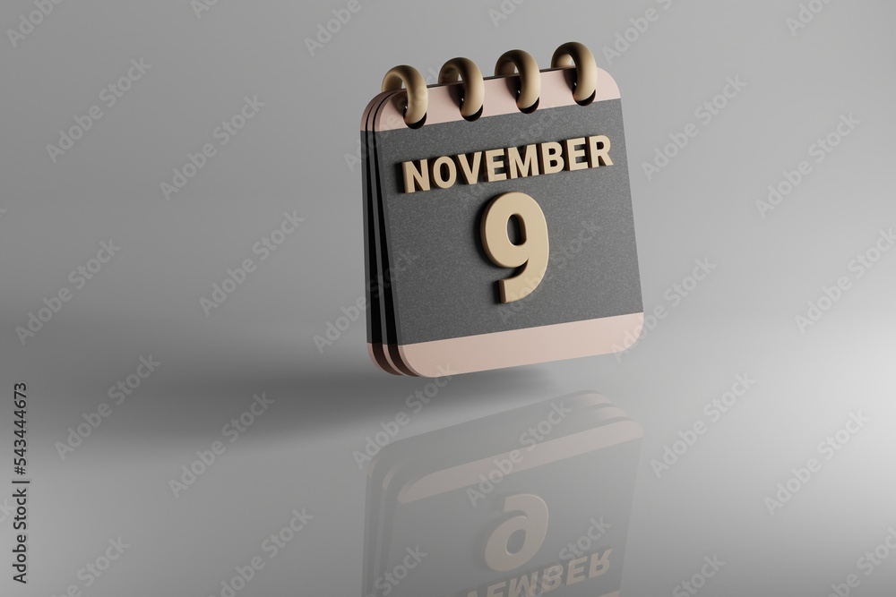 Poster standing black and golden month lined desk calendar with date november 9. modern design with golden 