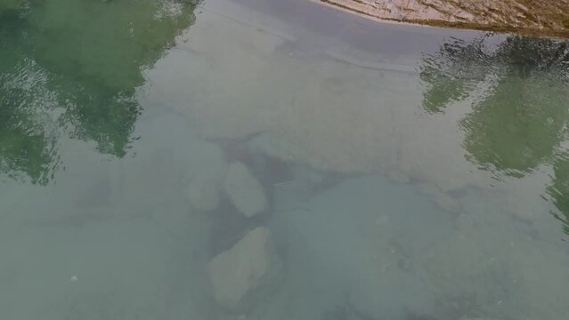 Lechfall Fussen Germany  stepped waterfall low angle drone aerial view 4K