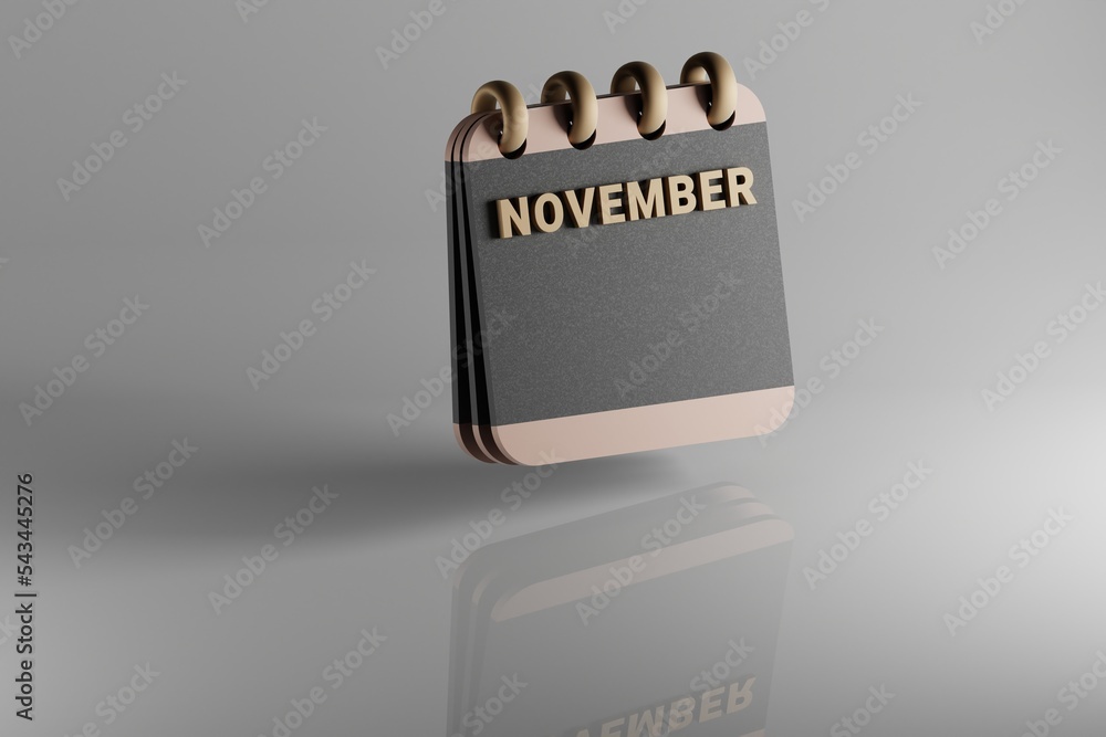 Poster standing black and golden month lined desk calendar with date november. modern design with golden el