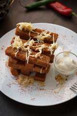 Homemade grilled bread with cheese for breakfast