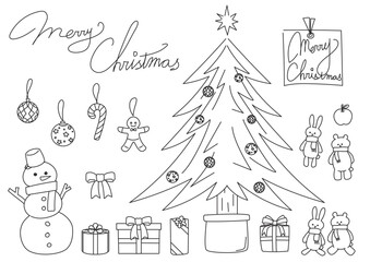 クリスマスツリー、オーナメント、プレゼントのシンプルなベクターイラスト