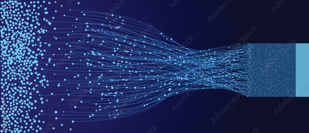 Poster Big data visualisation. Collection, analysis and storage information infographic. Abstract blue lines with dots as cyber background.